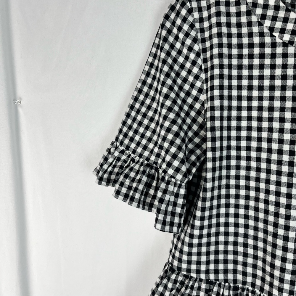 LaRoque Original White & Black Gingham Plaid Peplum Hem Knit Ruffle Sleeve Top - Picture 2 of 7
